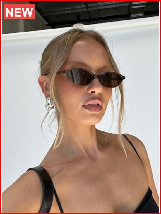 Retro Oval Cat Eye Sunglasses Lightweight Narrow UV Protection Trendy Shades main image 6